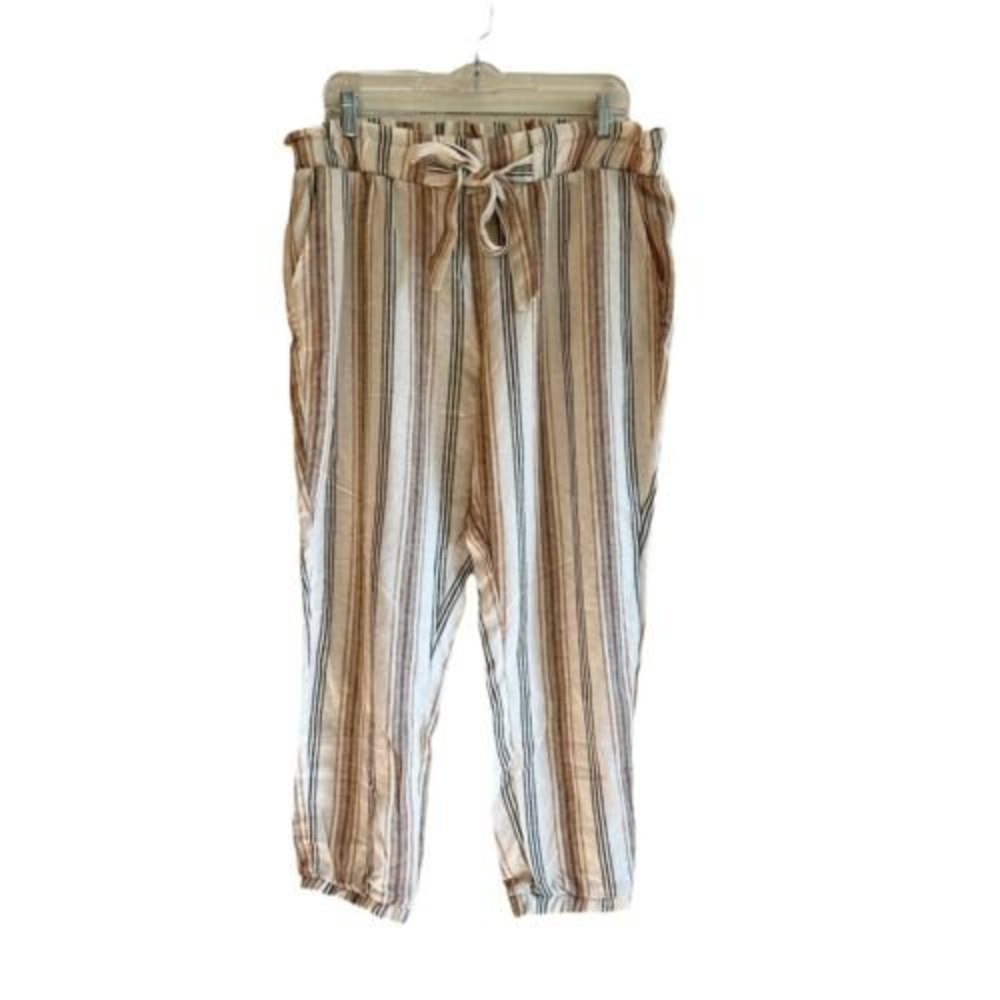 Harmony & Havoc Woman’s Extra Large Linen Blend Beachy Boho Stripped Pants